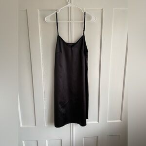 Avidlove Minimalist Capsule Wardrobe Black Satin Slip Dress Size Small v-neck